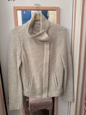 LOFT Cream Tweed Stand-Collar Jacket